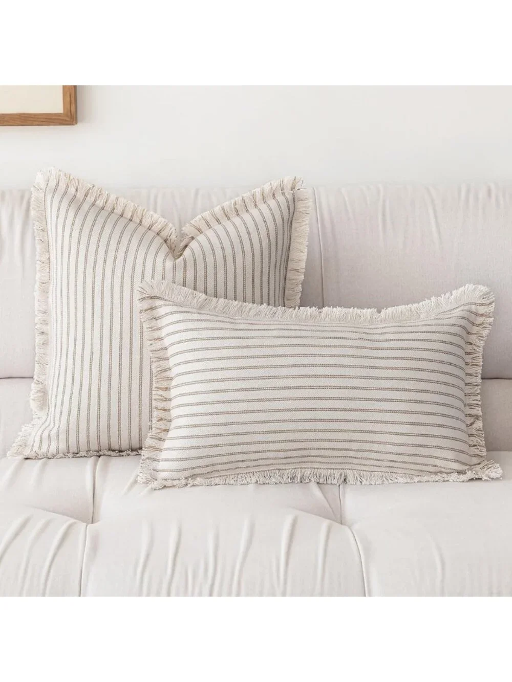 Set of 2 22x22 Striped Fringe Throw Pillow Covers - Boho Tassel Cushion Covers